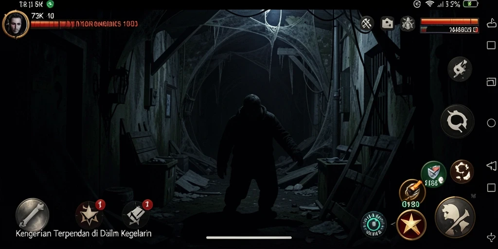 Screenshot utama 73K menampilkan suasana mencekam saat gameplay.