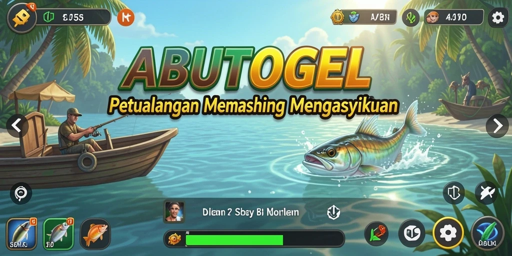 Gameplay ABUTOGEL yang menampilkan aksi memancing yang seru.