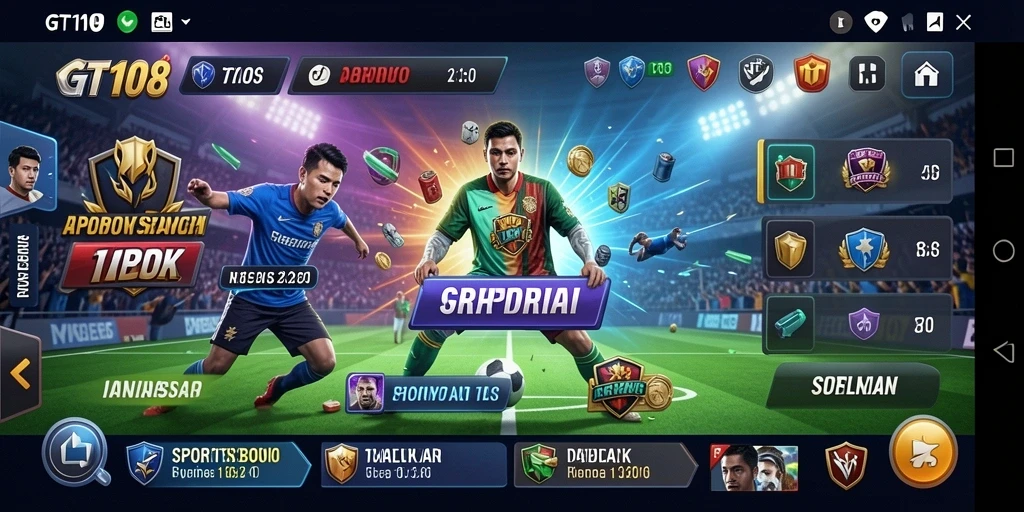 Screenshot utama GT108 menunjukkan tampilan menarik dari taruhan olahraga.