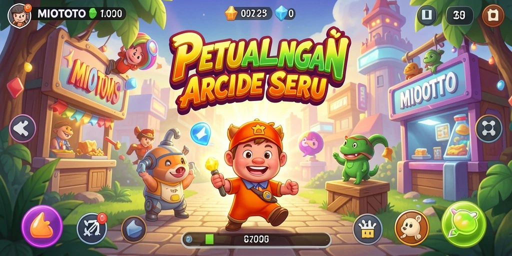 Tampilan permainan MIOTOTO yang penuh warna dan penuh aksi.