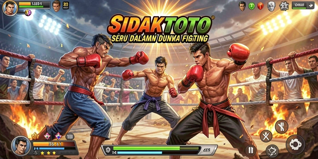 Screenshot gameplay menunjukkan pertarungan intens di arena.
