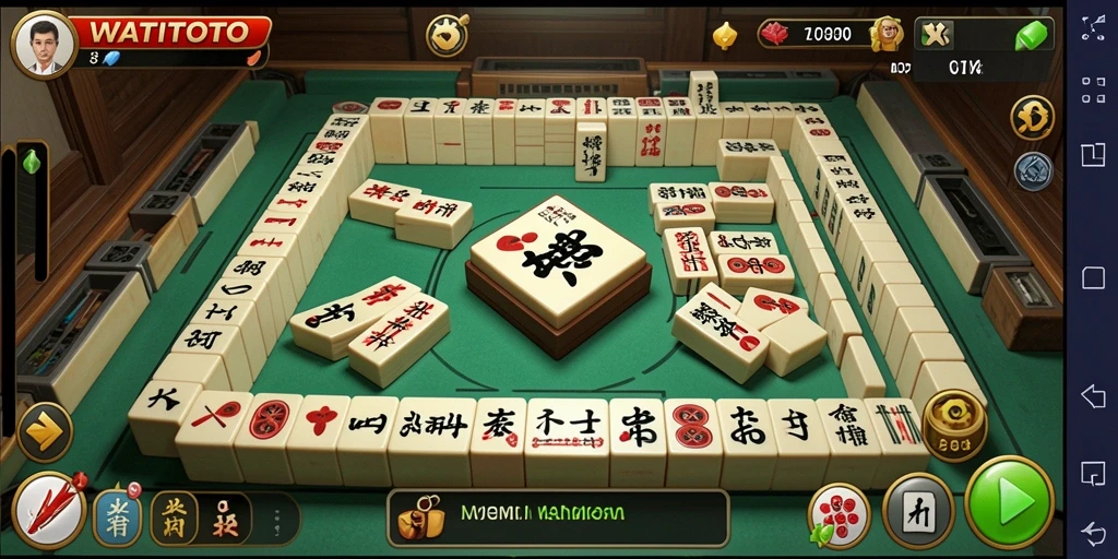 Tampilan gameplay WATITOTO yang menarik dengan ubin Mahjong berwarna-warni.