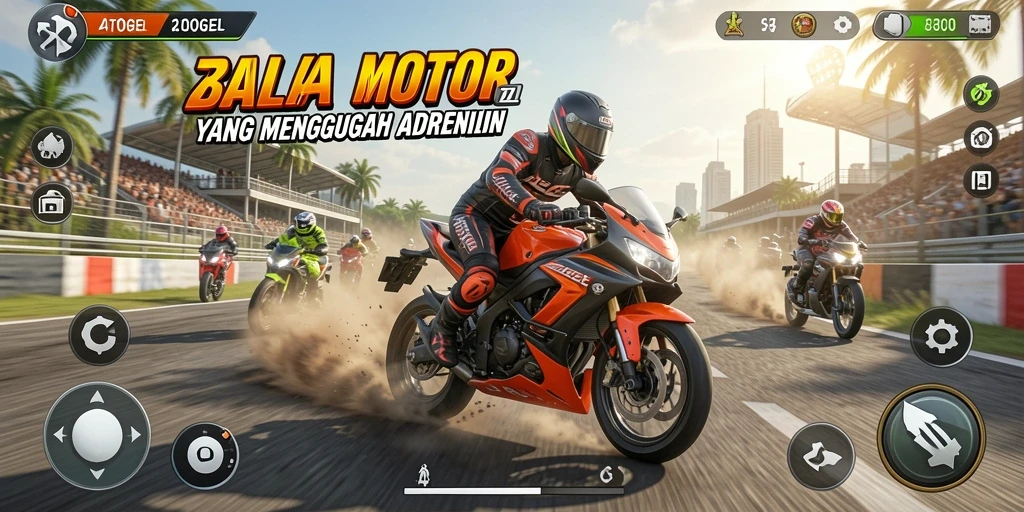 Gameplay seru balapan motor di ZIATOGEL dengan trek yang menantang.