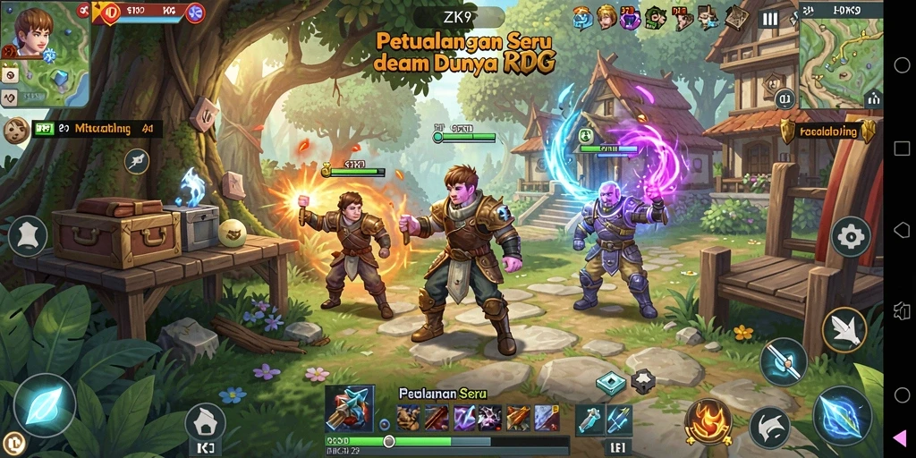 Tampilan gameplay ZK9 dengan pertarungan seru di dunia fantasi.